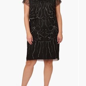 Adrianna Papell Black and Silver Beaded Midi Dress